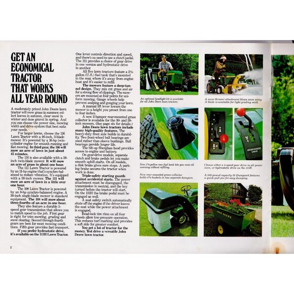 John Deere Lawn Tractors & Riding Mowers Brochure – Vintage 1980s Dealer Catalog - Picture 2 of 6